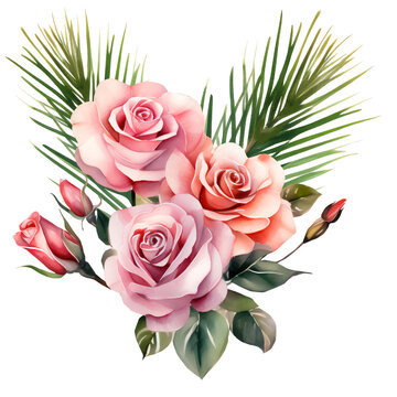 Image of a flower arrangement in a watercolor style on
transparent background. This image can be used as a design for packaging materials, textiles, etc. Botanical illustration