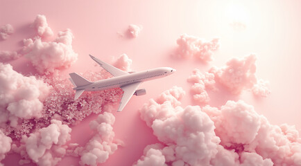 Eco friendly aircraft fuel conceptual background. Toy airplane surrounded with flowers. - Powered by Adobe
