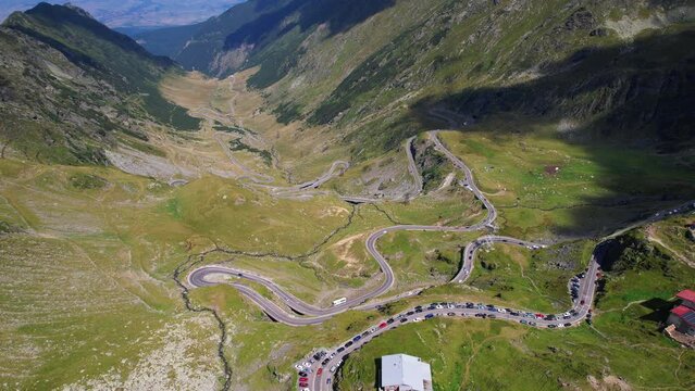An aerial Footage of trees and mountains on the Transfagarasan road