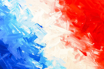 Vivid abstract interpretation of French flag, dynamic brushstrokes in blue, white, and red evoke essence of France's national pride, making it ideal background for patriotic and cultural content - obrazy, fototapety, plakaty