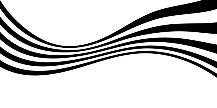 Black on white abstract perspective line stripes. Black line wave background