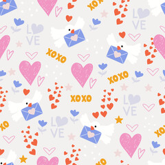 Happy Valentine's Day. Beautiful seamless pattern with herts. Vector illustration.