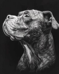 Portrait of Great Dane dog. Hand drawn illustration on black background.AI.