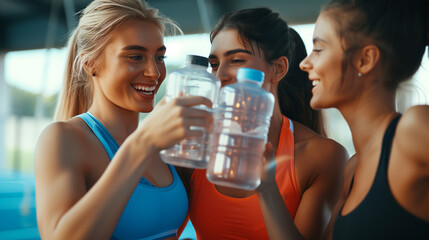 Healthy women toasting with water