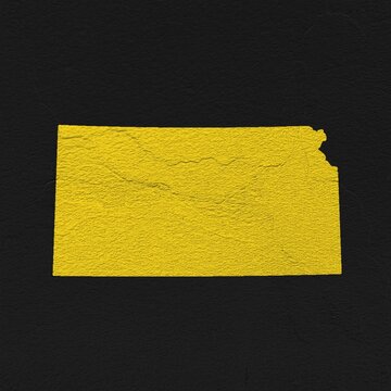 Kansas red map on isolated black textured background. High quality coloured map of Kansas, USA.