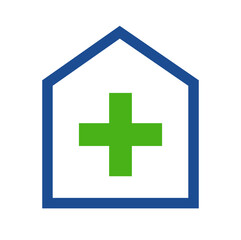 Green plus with blue home 