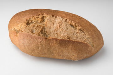 Long loaf bread typical medium-sized Italian bread with sourdough isolated on white background
