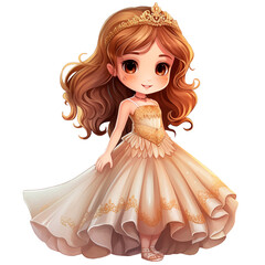 Little princess in a beautiful dress, illustration clipart on a transparent background PNG in cartoon style