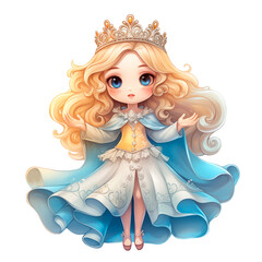Little princess in a beautiful dress, illustration clipart on a transparent background PNG in cartoon style