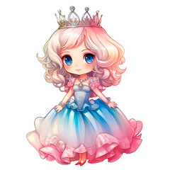 Little princess in a beautiful dress, illustration clipart on a transparent background PNG in cartoon style