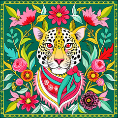  Leopard Elegance Embellished with Flowers: Scarf Enhanced with Baroque Touches