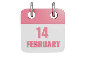 3D Valentine's Day Paper Calendar or February 14 Calendar symbol icon, Notes Reminder, February 14, Valentine's Day Concept. Minimal cartoon icon design concept. isolated pink background 3d rendering.