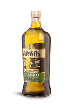Bottle of Filippo Berio Extra Virgin Olive Oil isolated on a transparent background