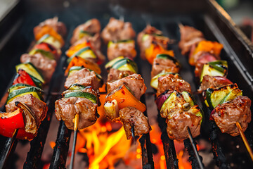  Image of kebabs being cooked on fire close-up