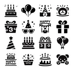 birthday icons set