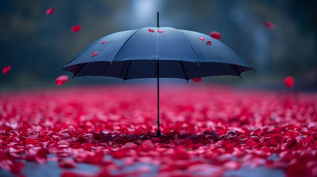 open umbrella and falling roses. Generative AI