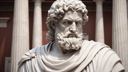 Photorealistic stoic greek marble statue in temple, Stoics and stoicism motivational and inspirational quotes