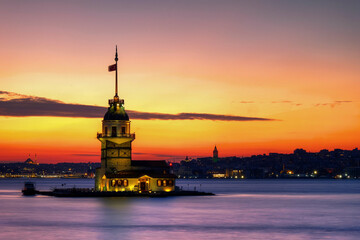 The Maiden's Tower. Beautiful sunset Panoramic istanbul.