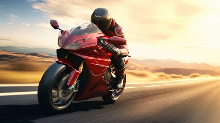 Motorbike rider rides at high speed