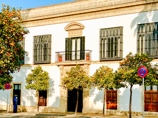 Jerez, Spain - December 30, 2023: Scenery and typical architecture in downtown Jerez, Spain
