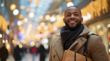 Fototapeta premium A Business Man Delights in Shopping for Gifts at the Mall
