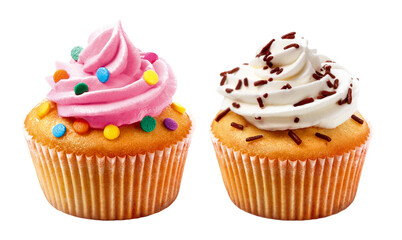 cupcake recheado com cobertura de chantilly isolado em fundo transparente
