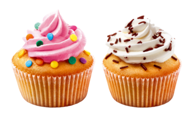 cupcake recheado com cobertura de chantilly isolado em fundo transparente