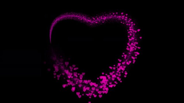 Valentine Day Pink Heart shape frame with particle sparkles for wedding greetings animated photo video love frame 4k loop