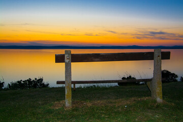 Banch at sunset at Balatonvilagos near the Lake Balaton