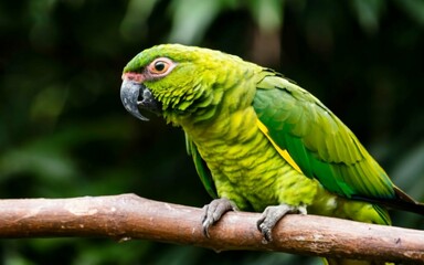 Green parrot bird on a tree branch