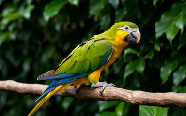 Green parrot bird on a tree branch
