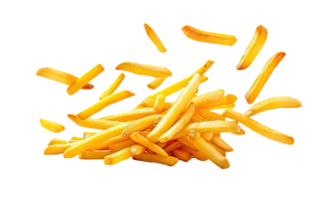  French fries or potato fries with salt taste isolated on background, fast food with high calories, popular appetizer or snack. © TANATPON