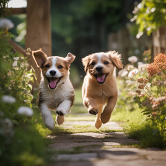 Puppy running in the garden.