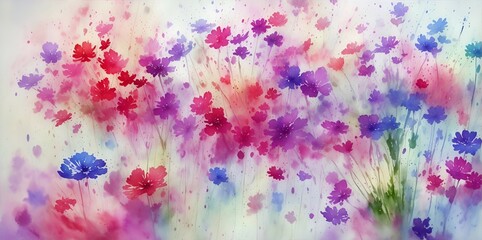 Fototapeta premium Watercolor meadow paint. AI generated illustration