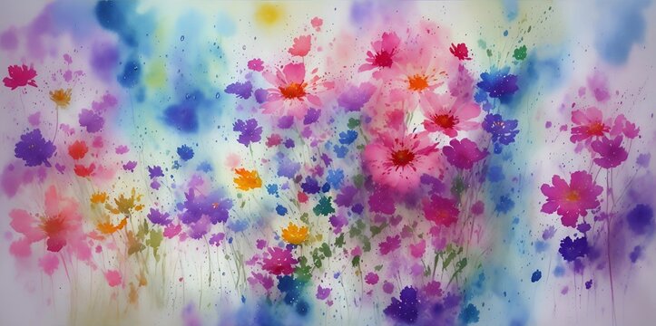 Watercolor meadow paint. AI generated illustration © vector_master