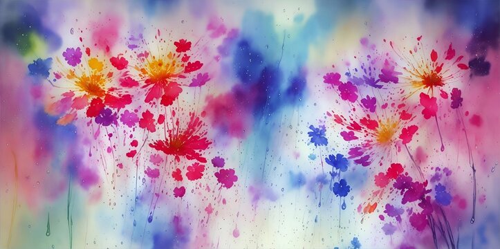 Watercolor meadow paint. AI generated illustration © vector_master