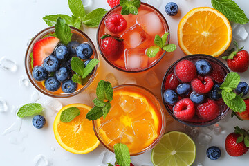 fruits cocktails flat lay , сolorful summer drink juicy ,fruits  background