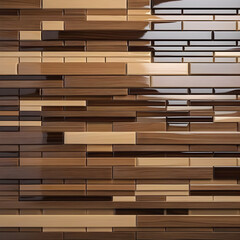 Abstract brown wooden glazed glossy deco glamour mosaic tile wall texture with geometric shapes - Wood background.