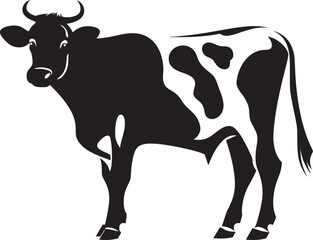 Black and White Bovine Majesty Cow Icon for Logos Peaceful Pasture Companion Full Body Cow Emblem