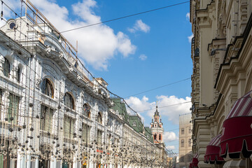 Nikolskaya Street near GUM is decorated with elegant garlands.