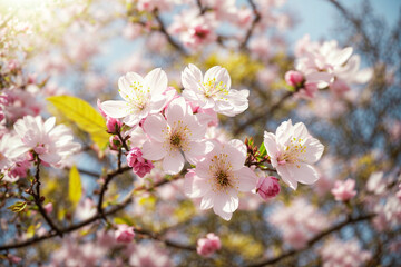 Fototapeta premium Cherry tree blossom on blurred background