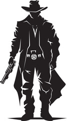 Wrangler Warrior Cowboy Holding a Gun Vector Logo Frontier Firepower Cowboy Gun Logo Icon