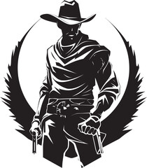 Desert Duelist Cowboy Holding a Gun Vector Logo Quick Draw Rodeo Cowboy Gun Logo Icon