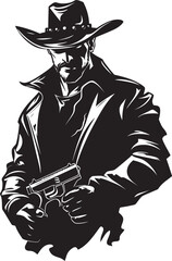 Six Shooter Showdown Cowboy Vector Logo Icon Saloon Standoff Vector Design of a Cowboy with Gun