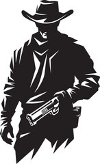 Outlaw Overture Cowboy Holding a Gun Icon Saloon Sentinel Cowboy Gun Logo Design