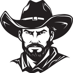 Rustler Wrangler Cowboy Gun Logo Icon Desert Duelist Cowboy Holding a Gun Vector Design