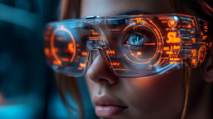 Woman with modern computer technology concept