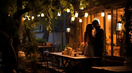 Fototapeta na wymiar couple in love spends a romantic evening in a restaurant
