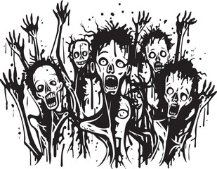 Ink Infested Infestation Zombies Group Logo Icon Horror Doodle Horde Zombies Vector Design Element