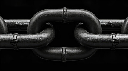Close-up of interconnected metal chain links on a black background.